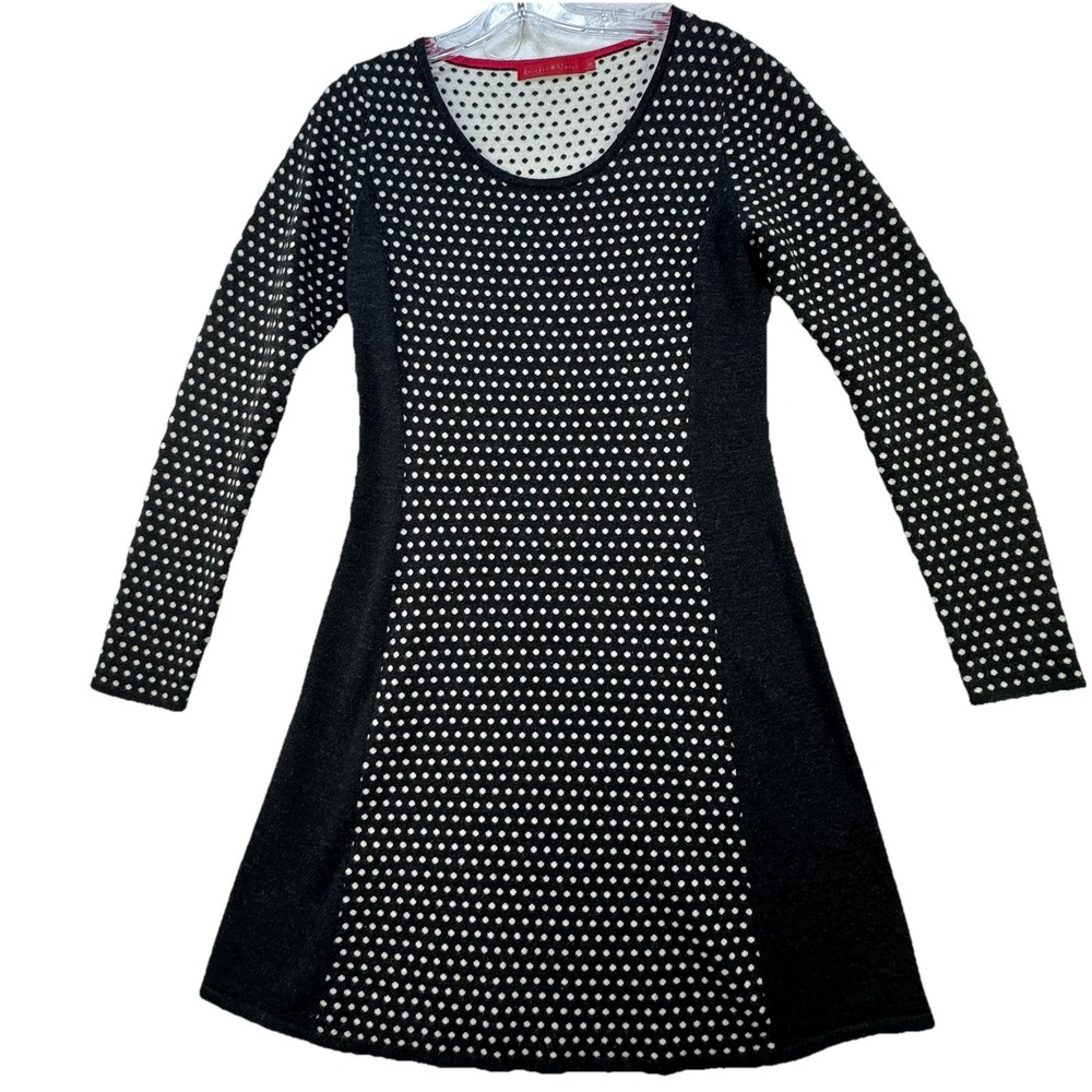 Krimson Klover Sweater Dress Womens M 100% Merino Wool Black Polka Dot Medium